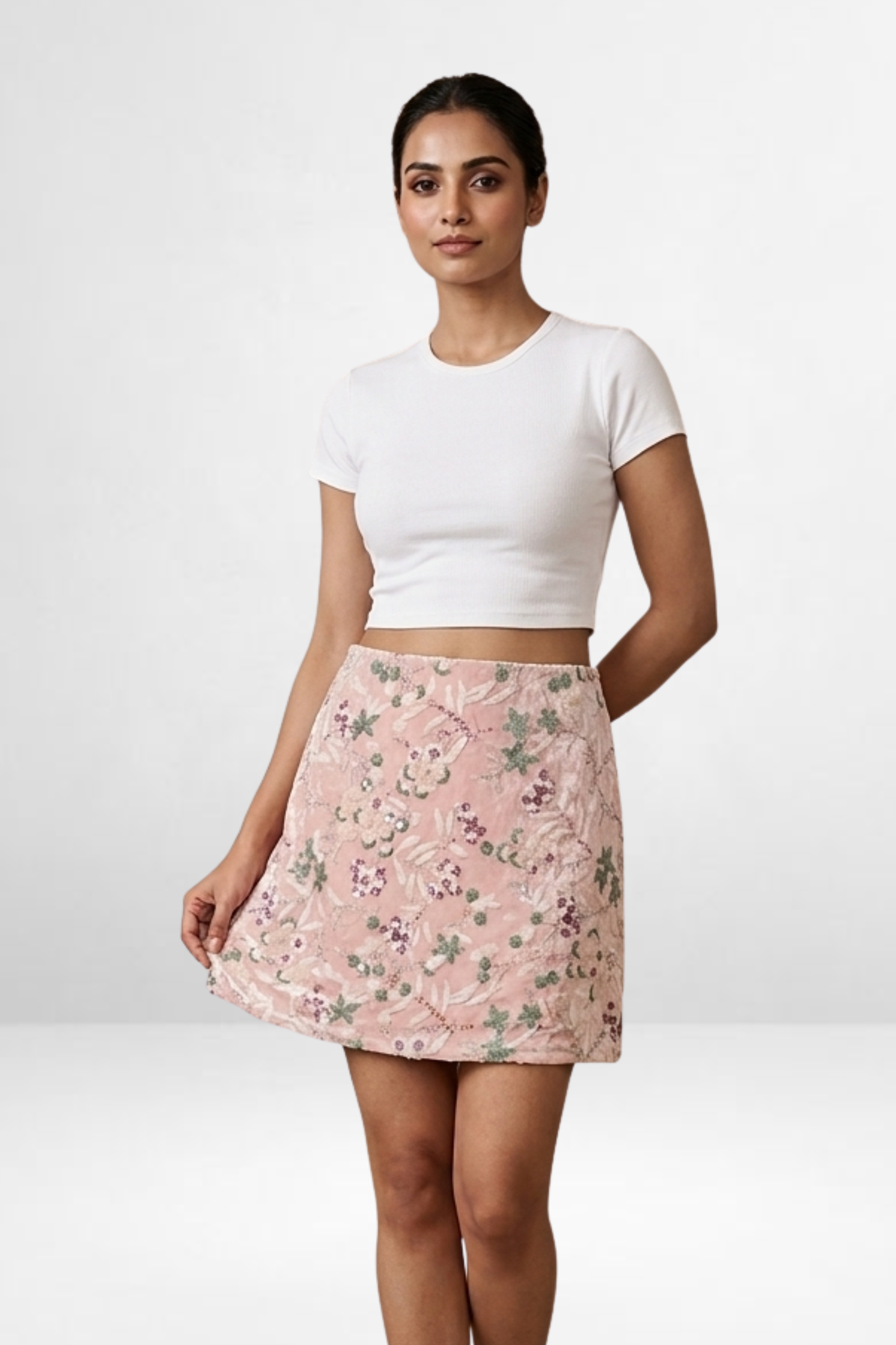 Floral Embroidered Sequin Skirt