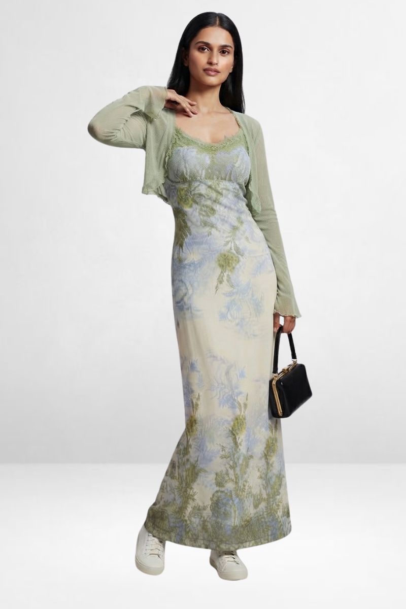 Floral Mesh Bodycon with Shrug