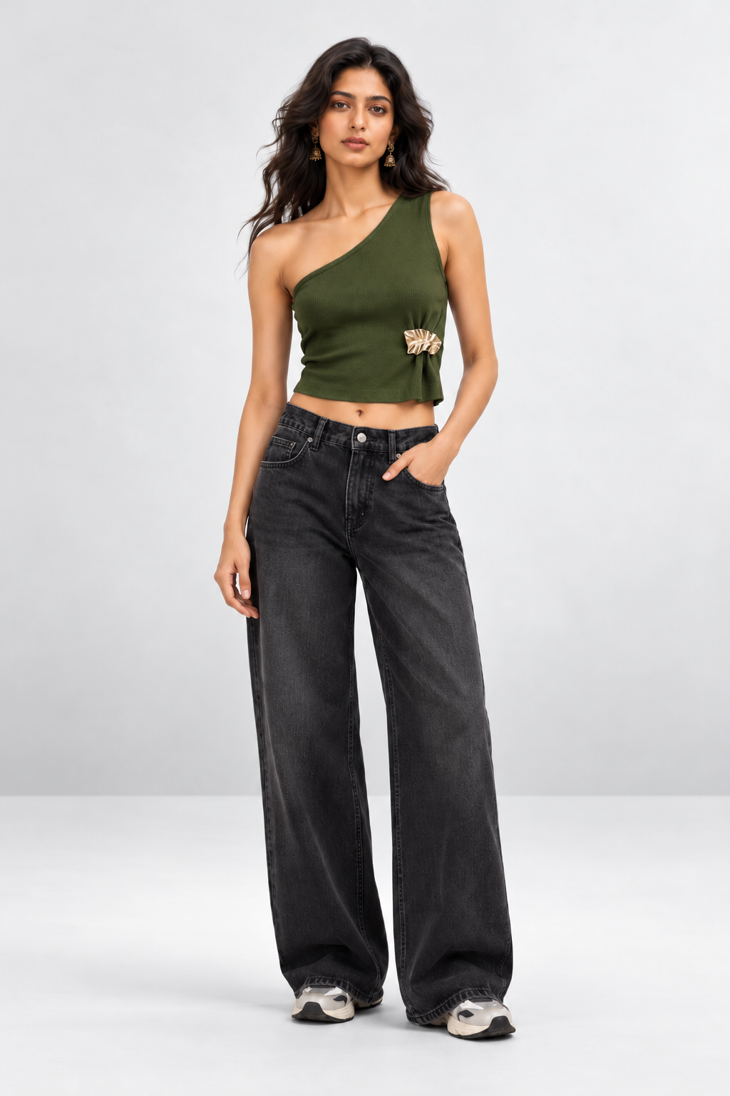 Metallic Knot One-Shoulder Top