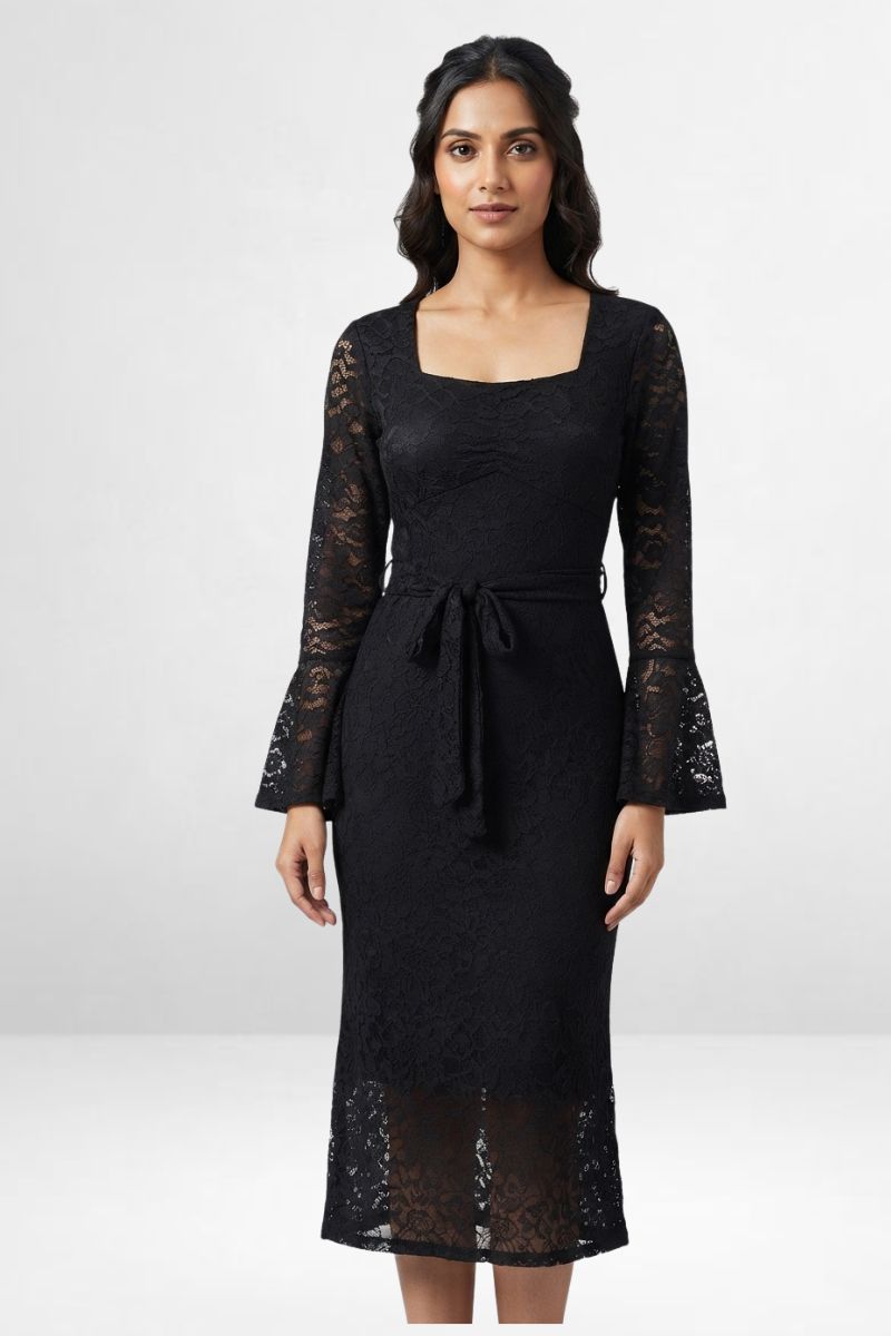 net waist tie dress