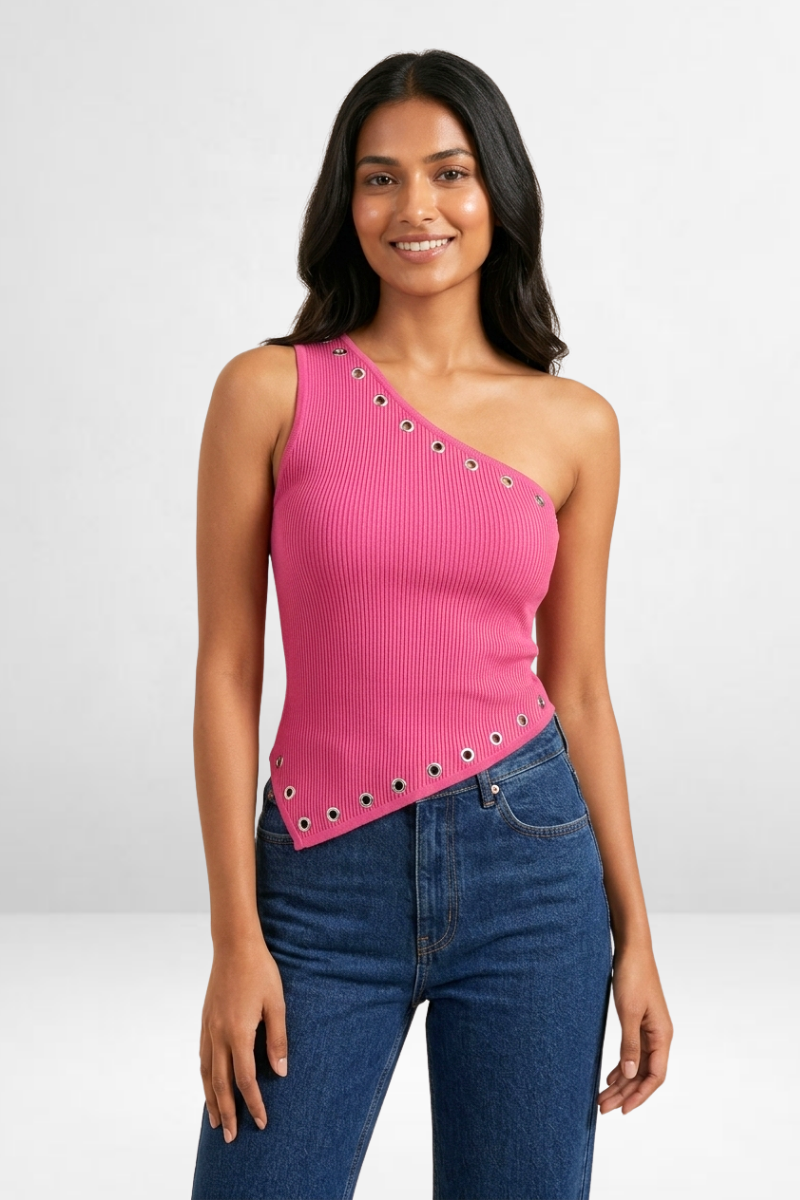 One-Shoulder Eyelet Detail Top
