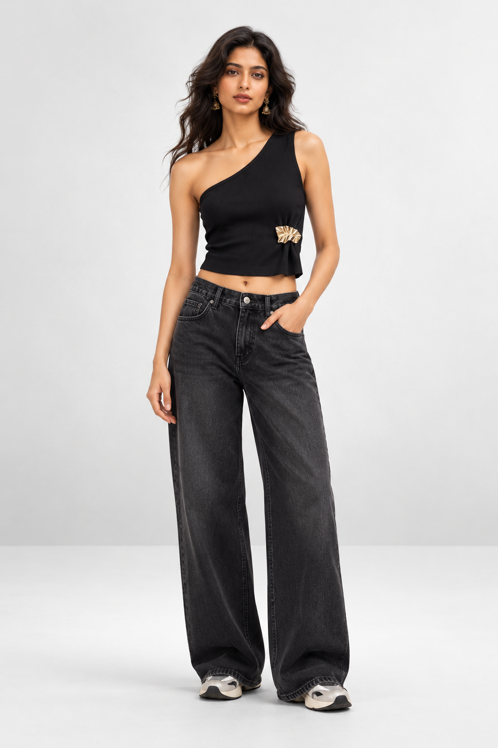 Metallic Knot One-Shoulder Top