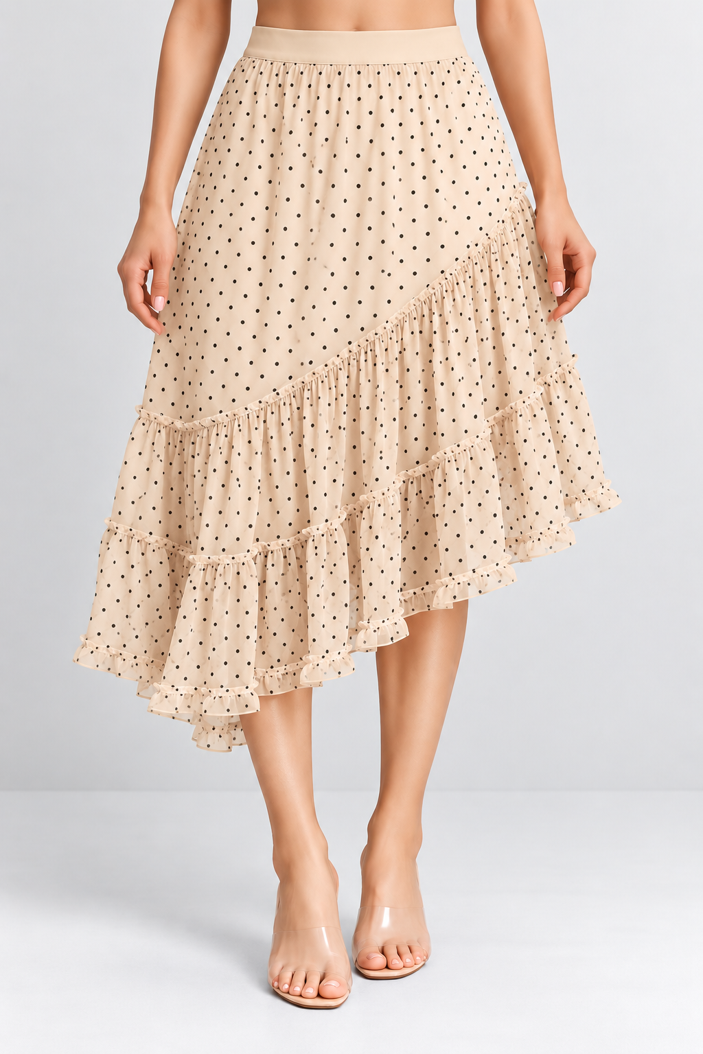 Asymmetric Polka Dot Ruffle Skirt