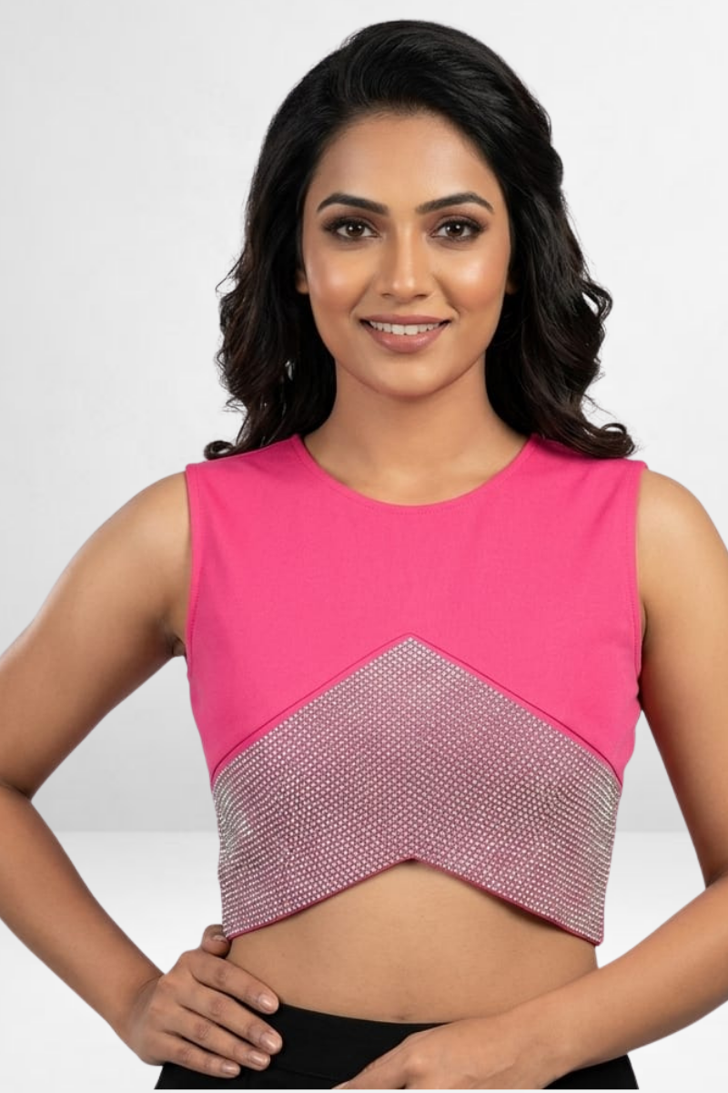 Rhinestone Embellished Asymmetrical Crop Top