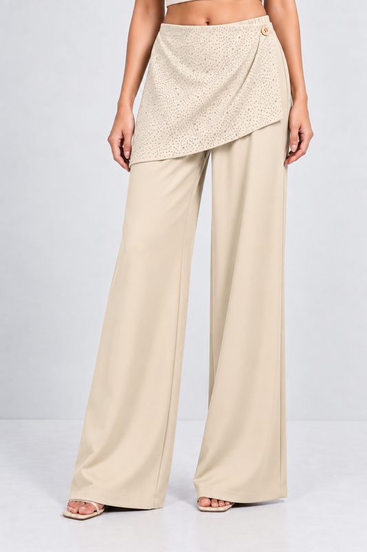 Crystal Drape Wide-Leg Pants