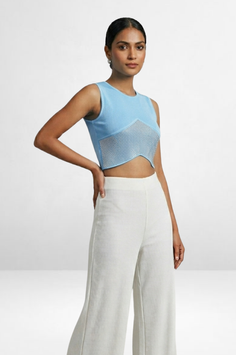 Rhinestone Embellished Asymmetrical Crop Top