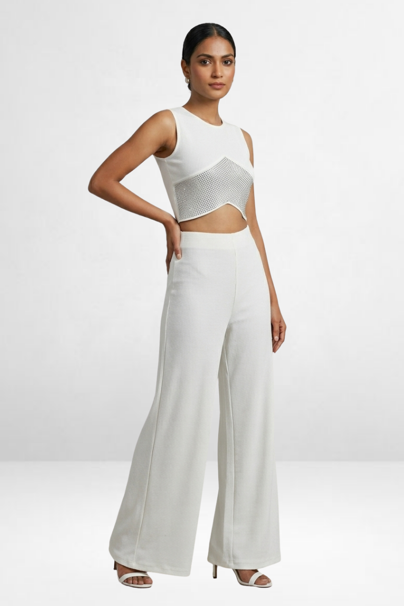 Rhinestone Embellished Asymmetrical Crop Top