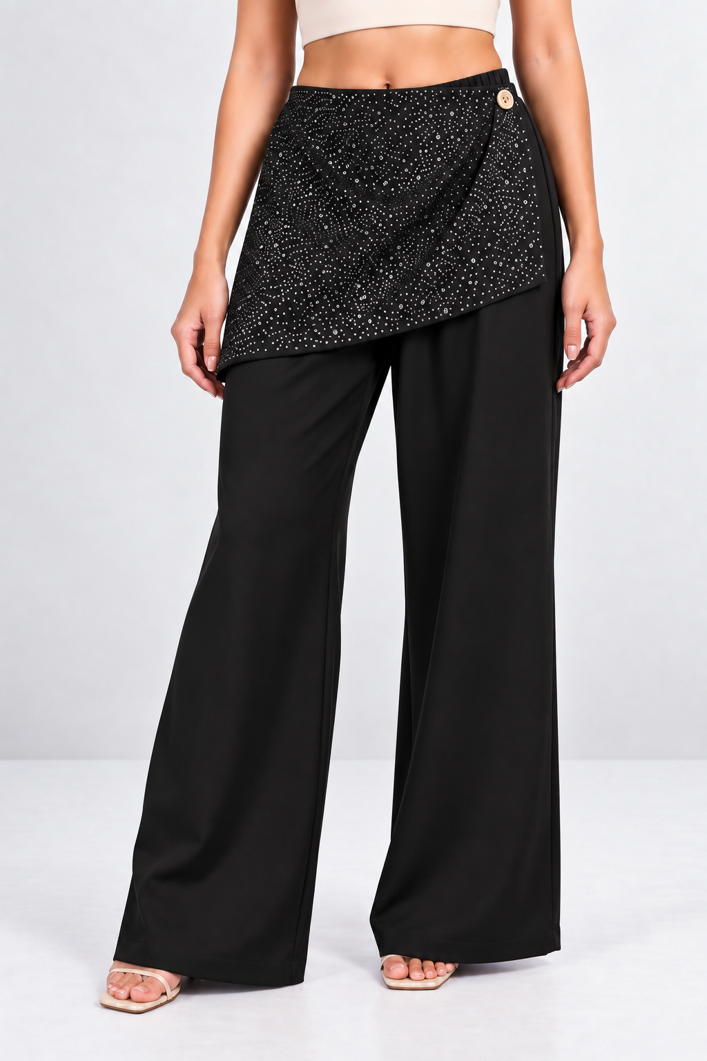 Crystal Drape Wide-Leg Pants