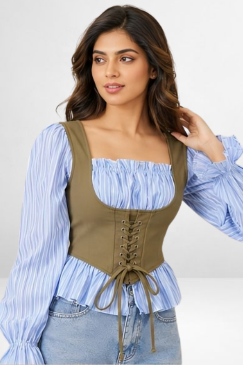 Pleated Peplum Corset Overlay Top