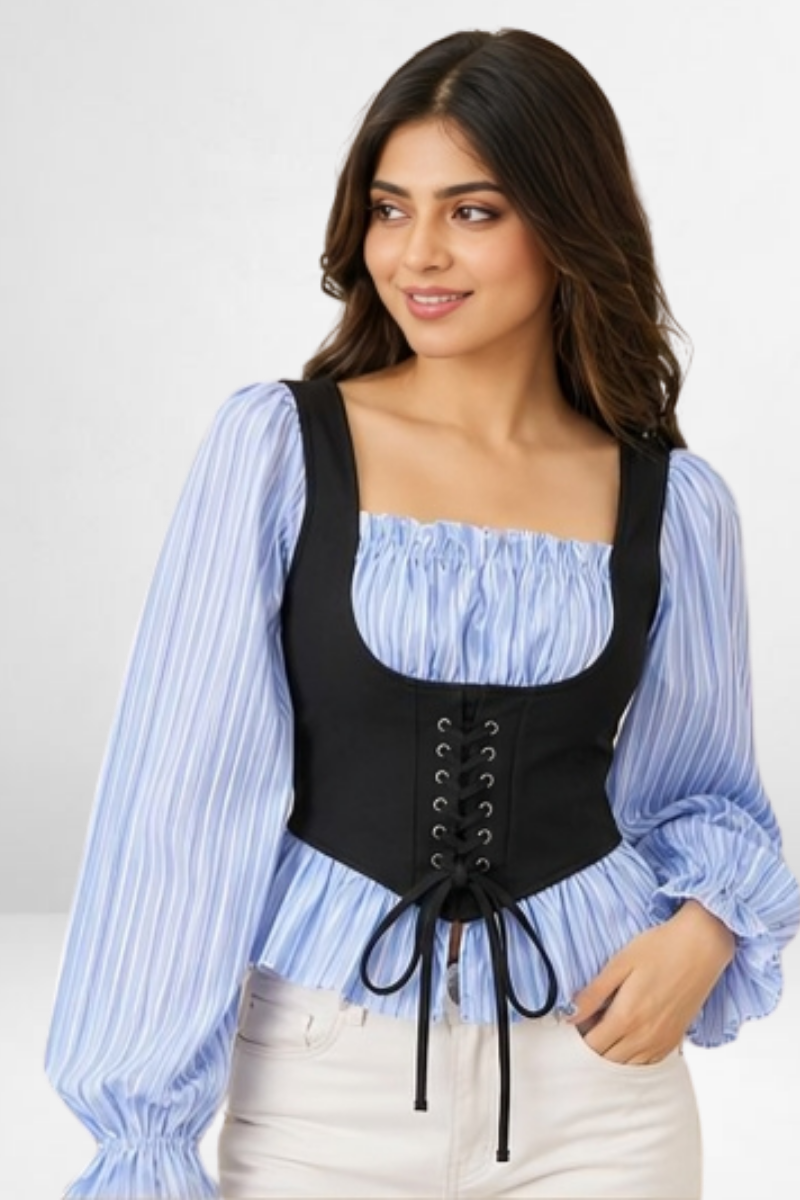 Pleated Peplum Corset Overlay Top