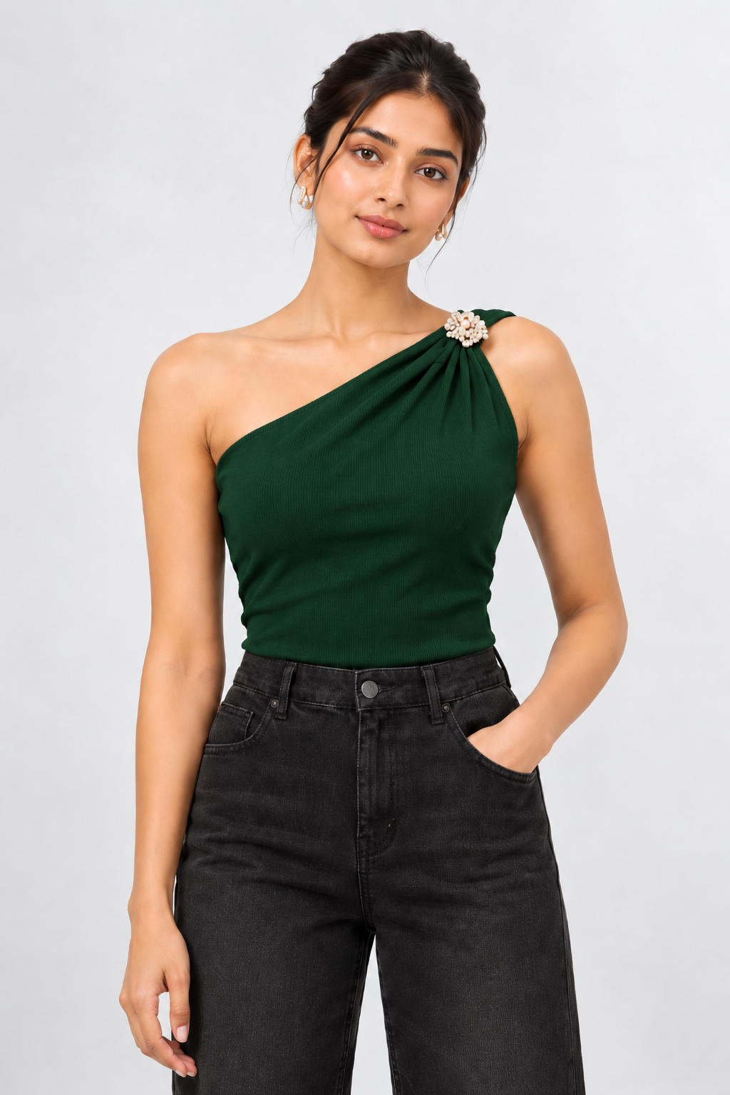 Brooch One-Shoulder Top
