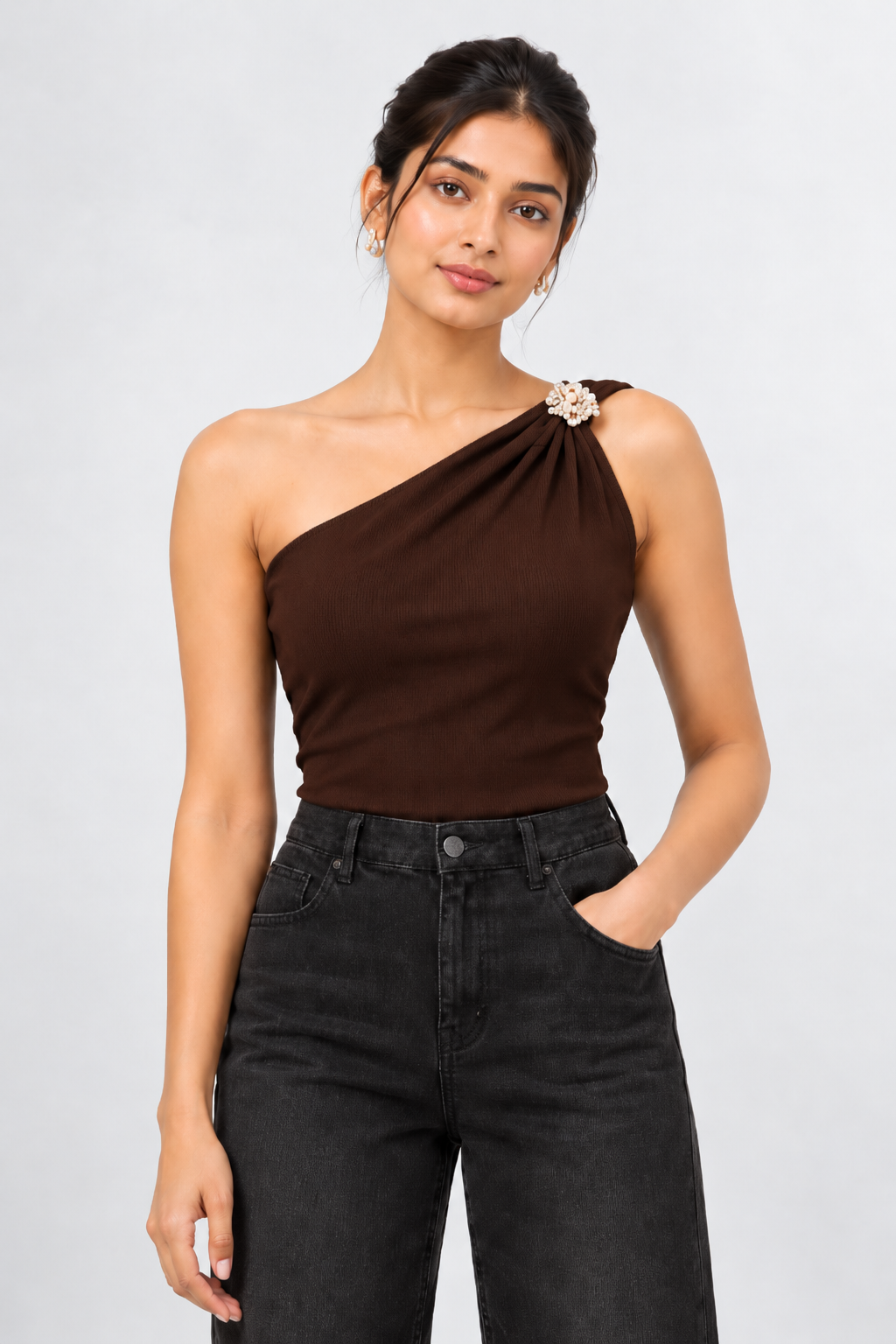Brooch One-Shoulder Top