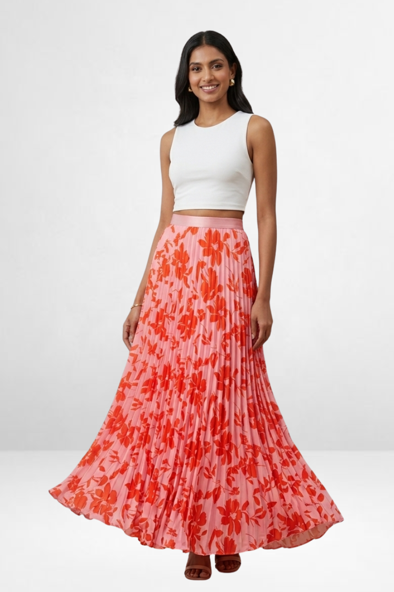 Floral Pleated Maxi Skirt
