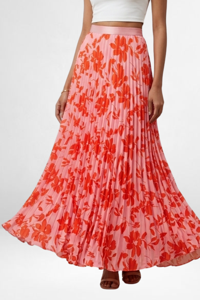 Floral Pleated Maxi Skirt