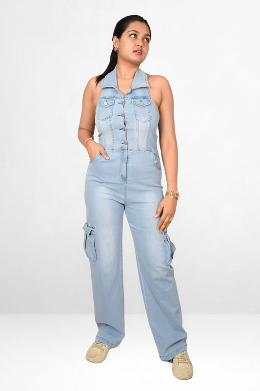 Denim Cargo Jumpsuit