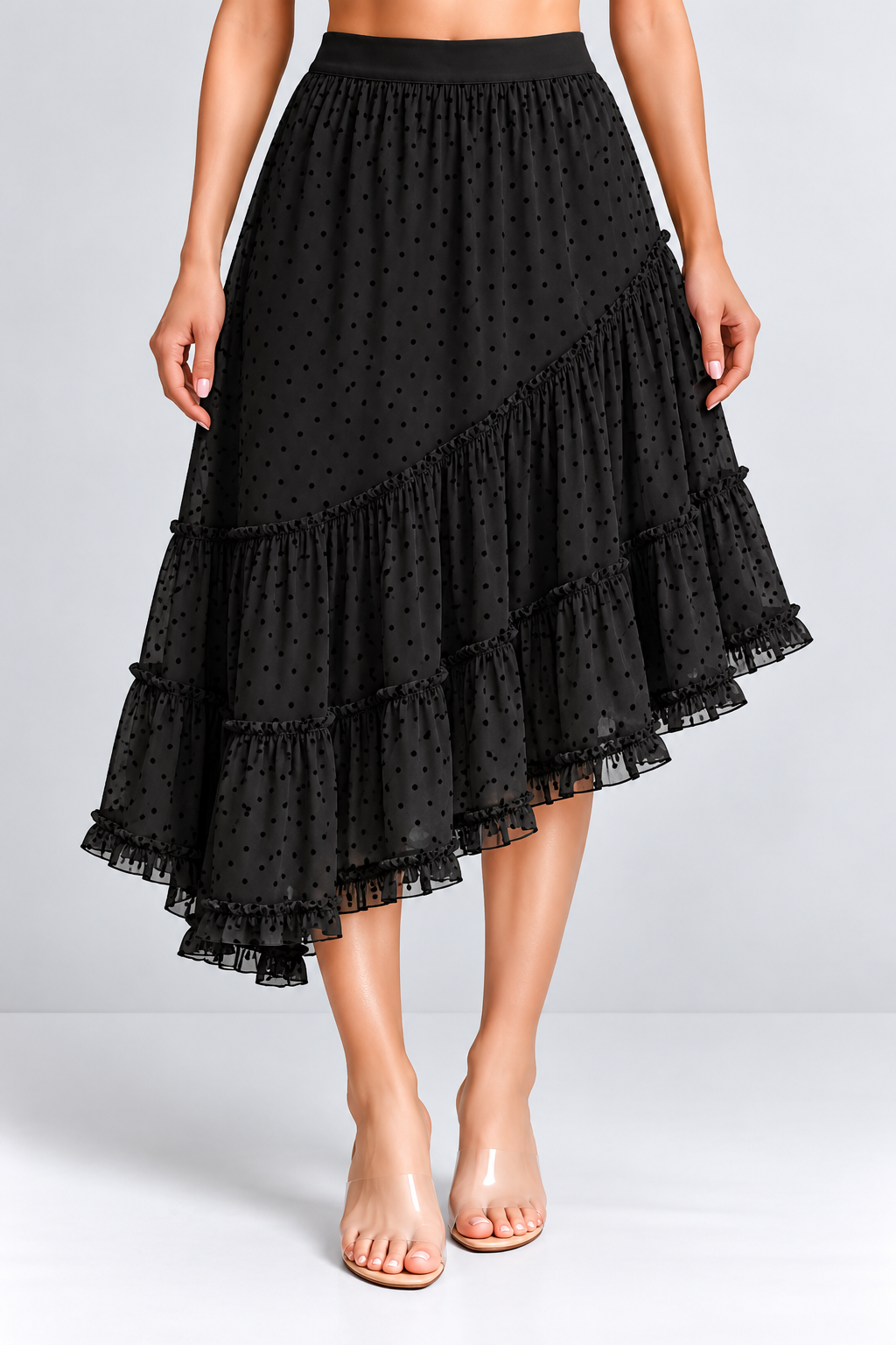 Asymmetric Polka Dot Ruffle Skirt