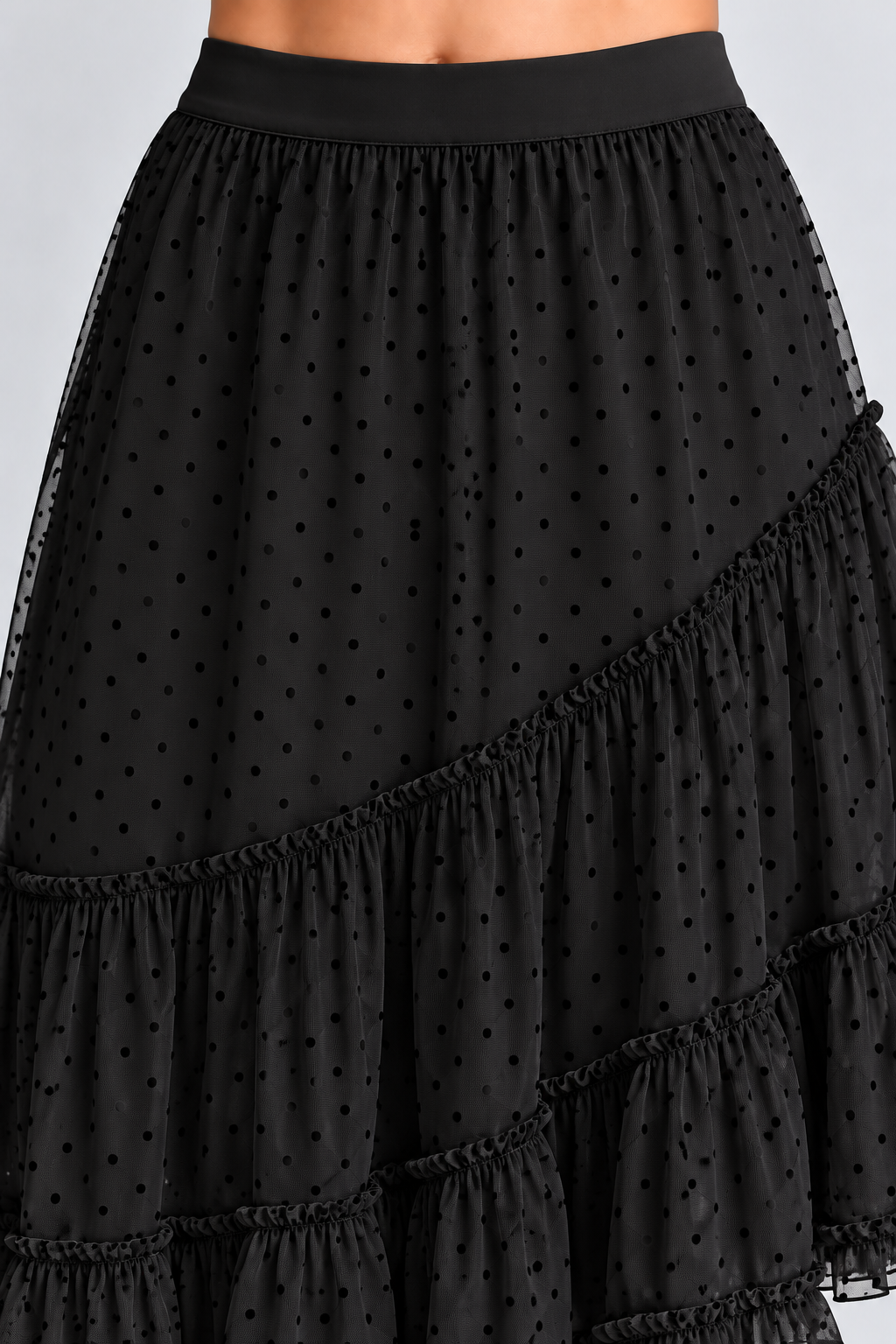 Asymmetric Polka Dot Ruffle Skirt