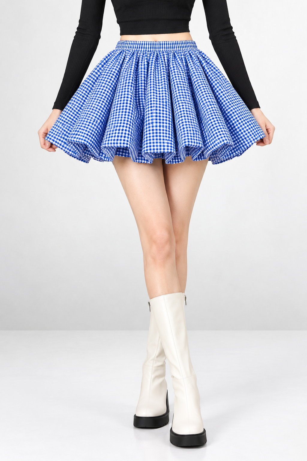 Gingham Bubble Mini Skirt