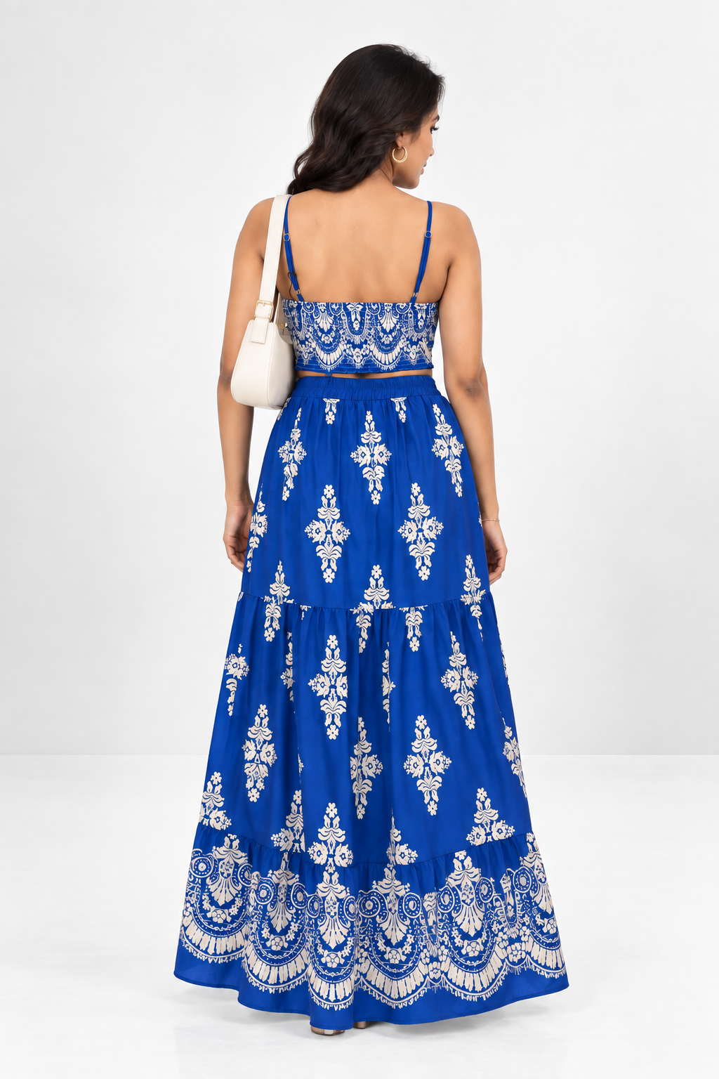 Printed Crop Top & Tiered Skirt Co-ord Set