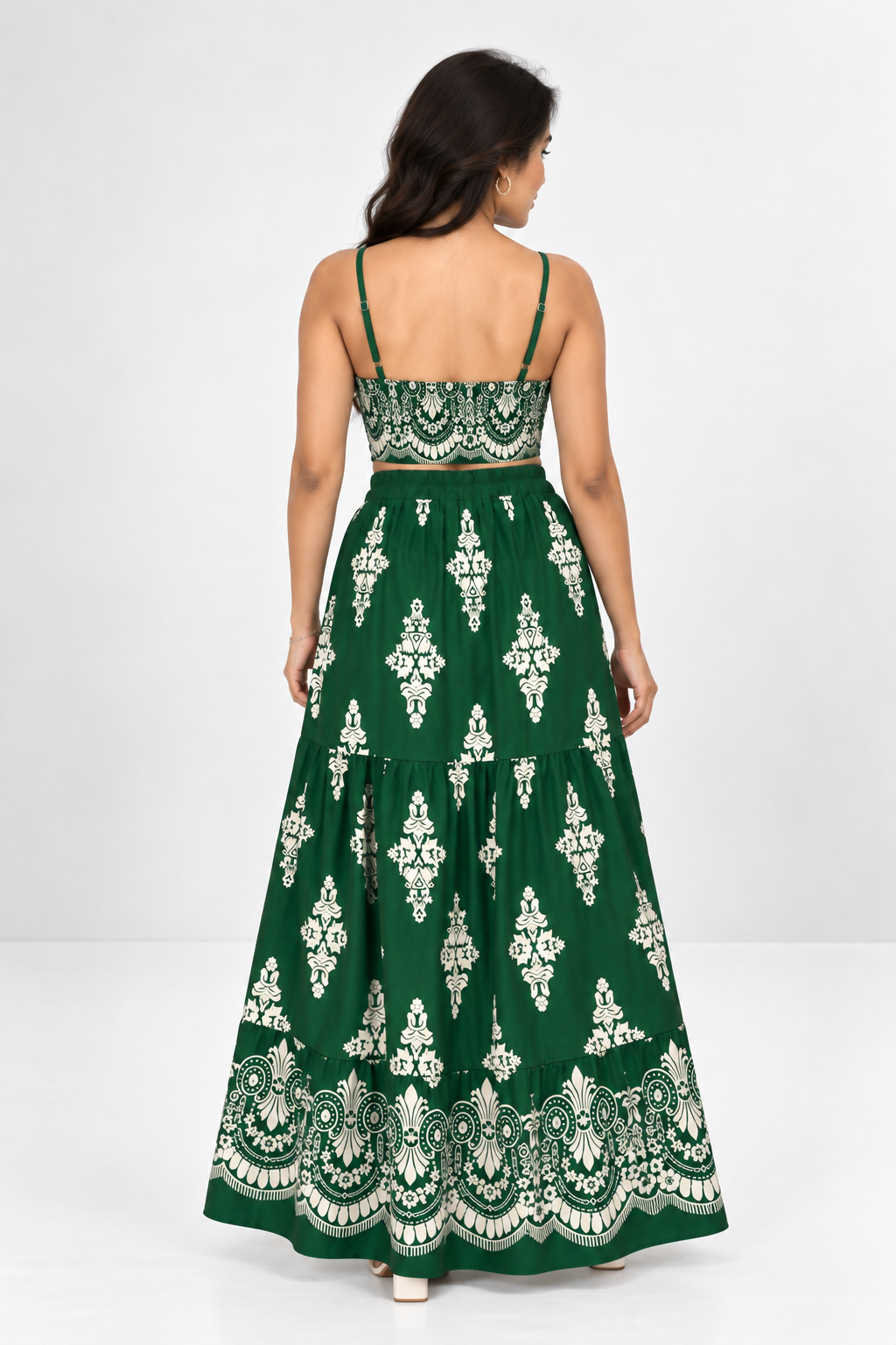 Printed Crop Top & Tiered Skirt Co-ord Set