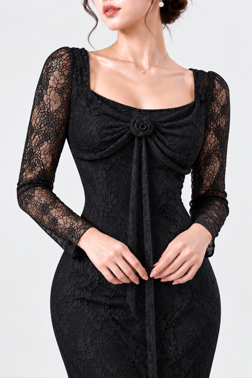 Floral Lace Rose Detail Dress