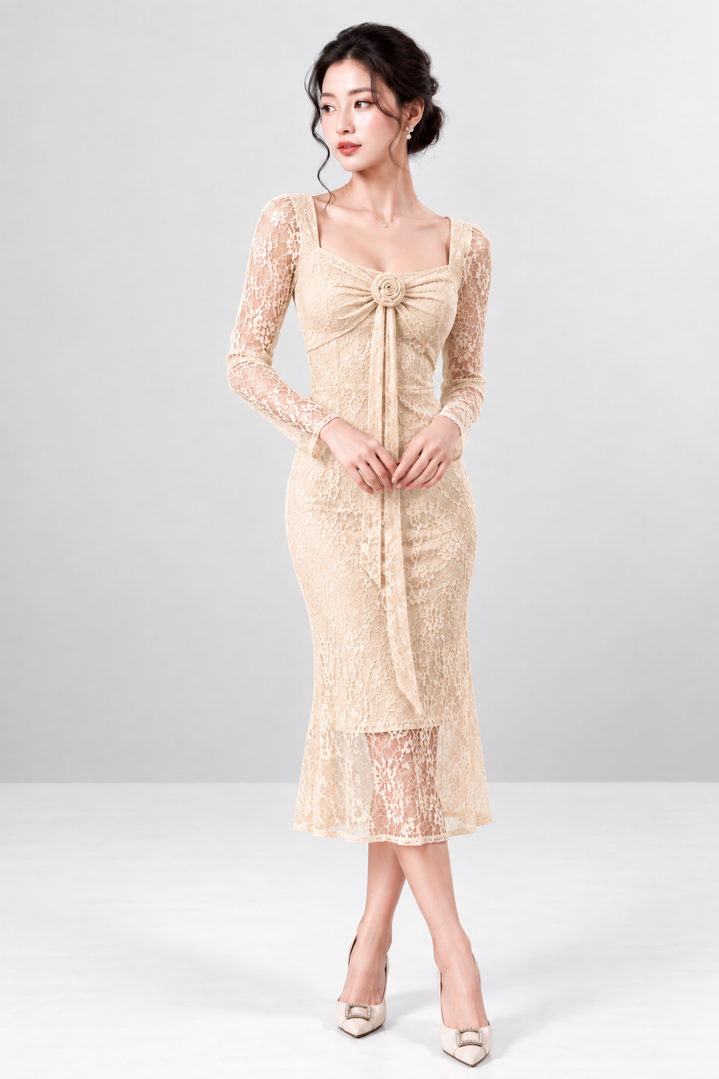 Floral Lace Rose Detail Dress