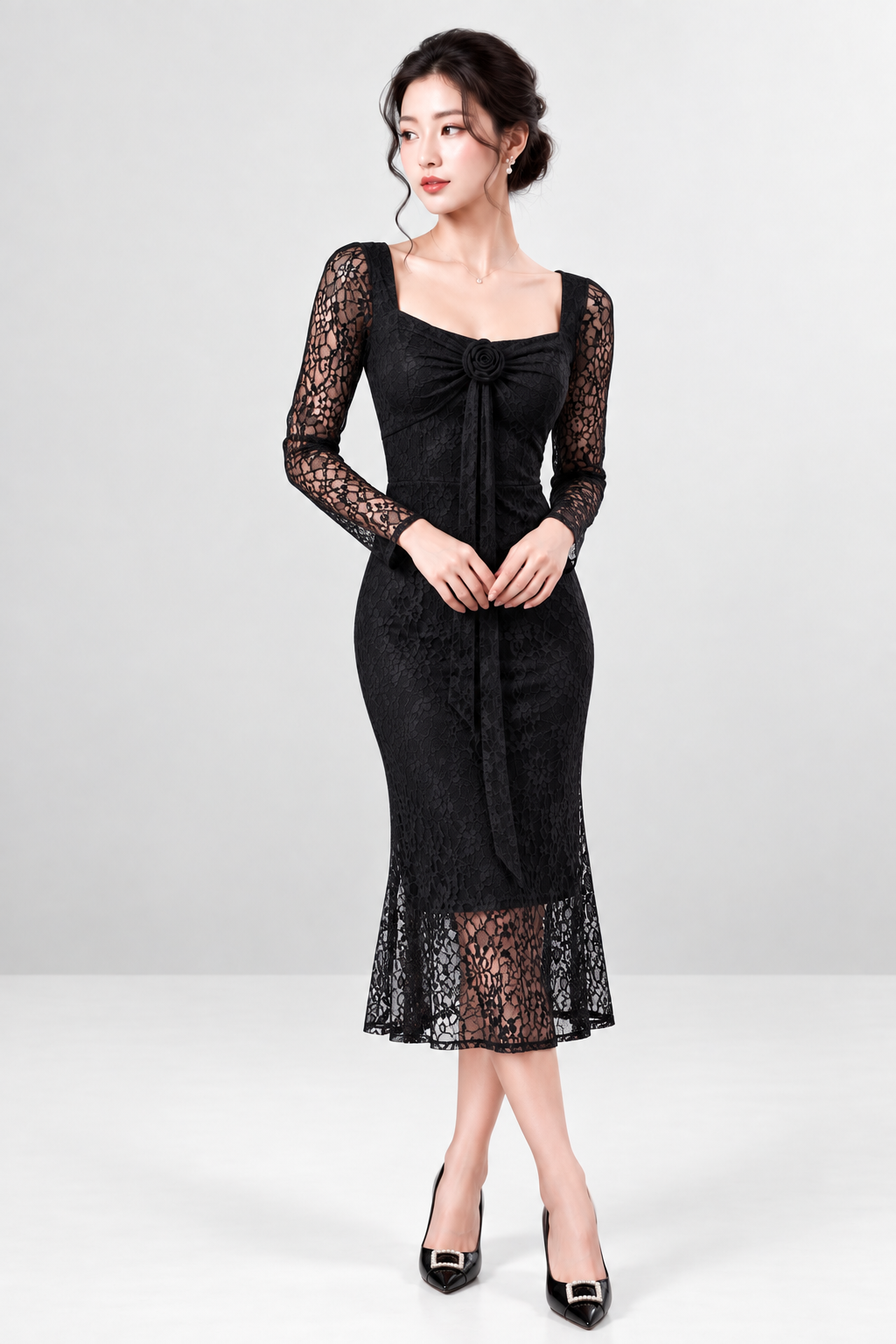 Floral Lace Rose Detail Dress