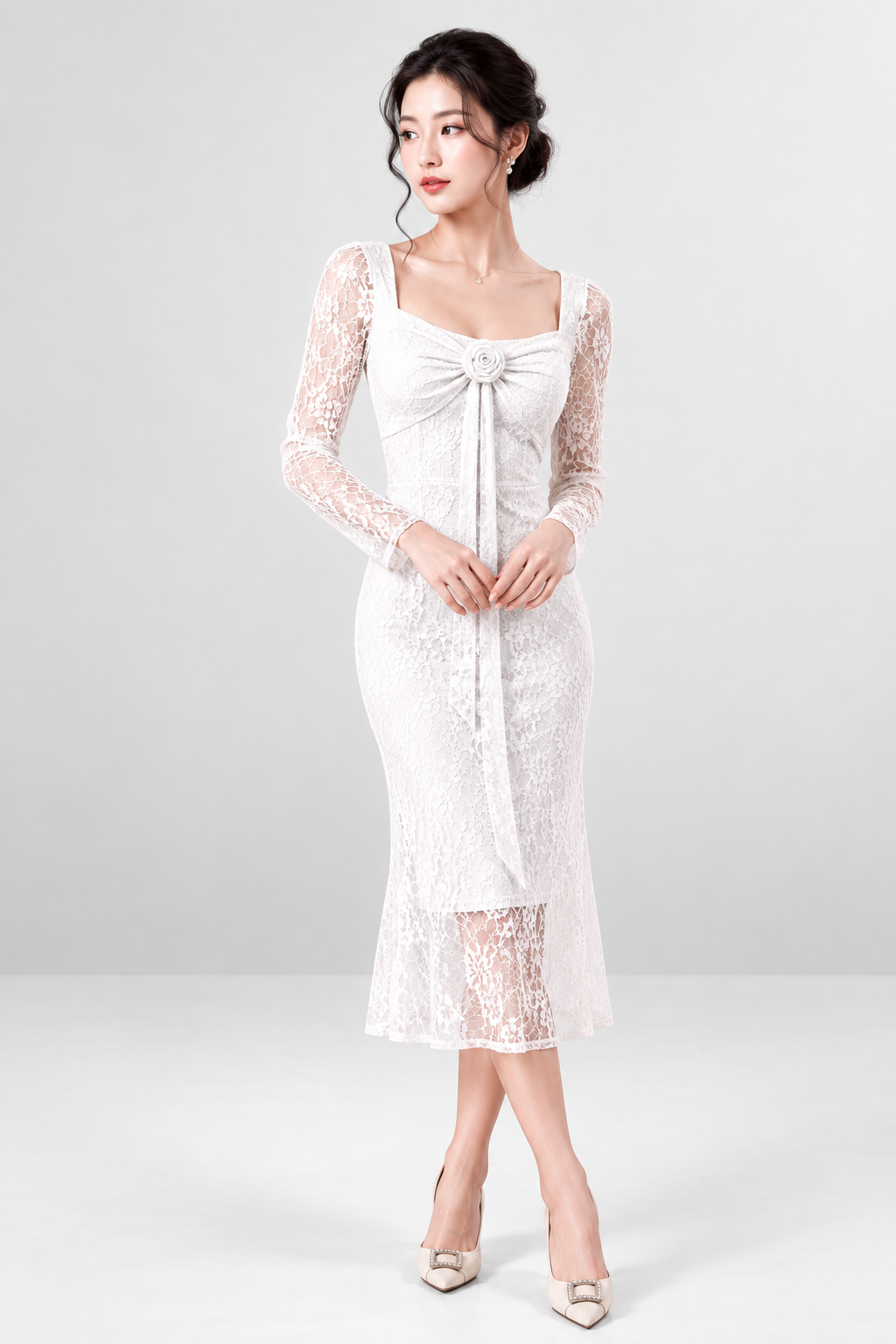 Floral Lace Rose Detail Dress