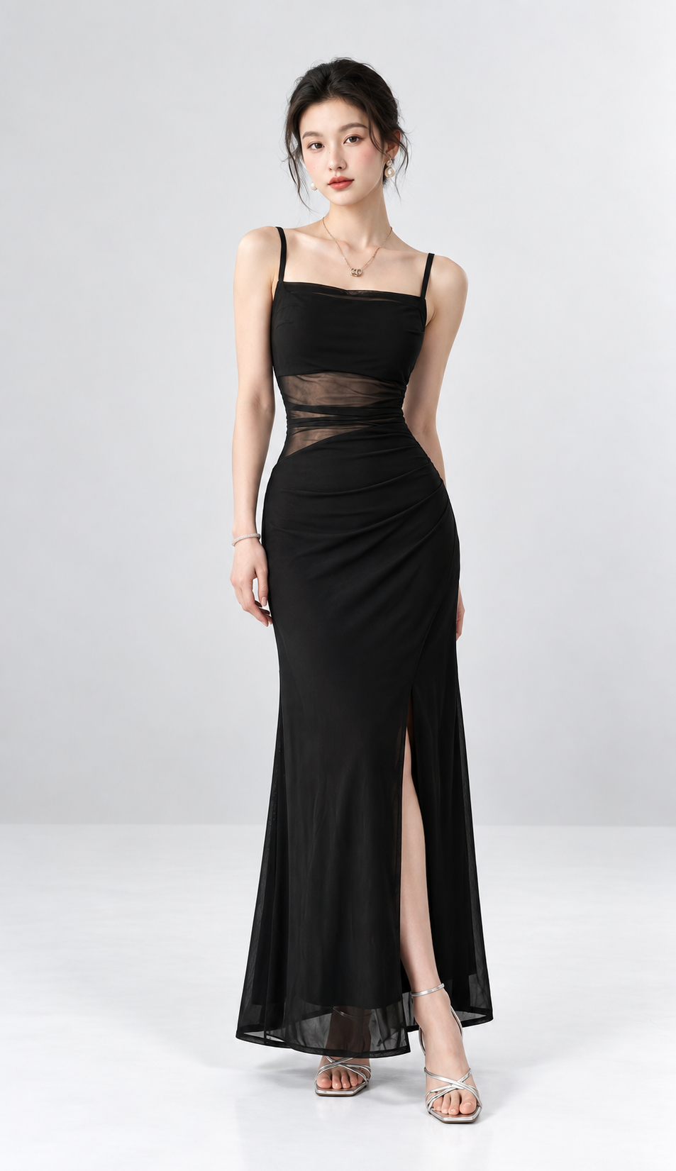 Mesh Waist Slit Dress