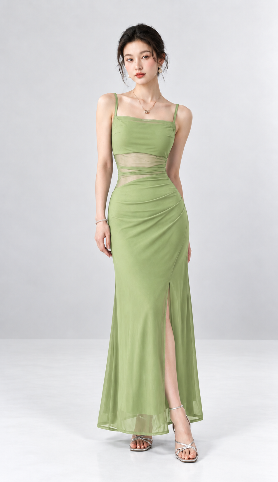 Mesh Waist Slit Dress
