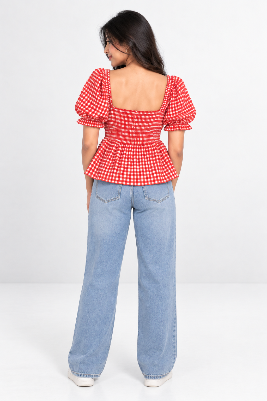 Gingham Bow Peplum Top