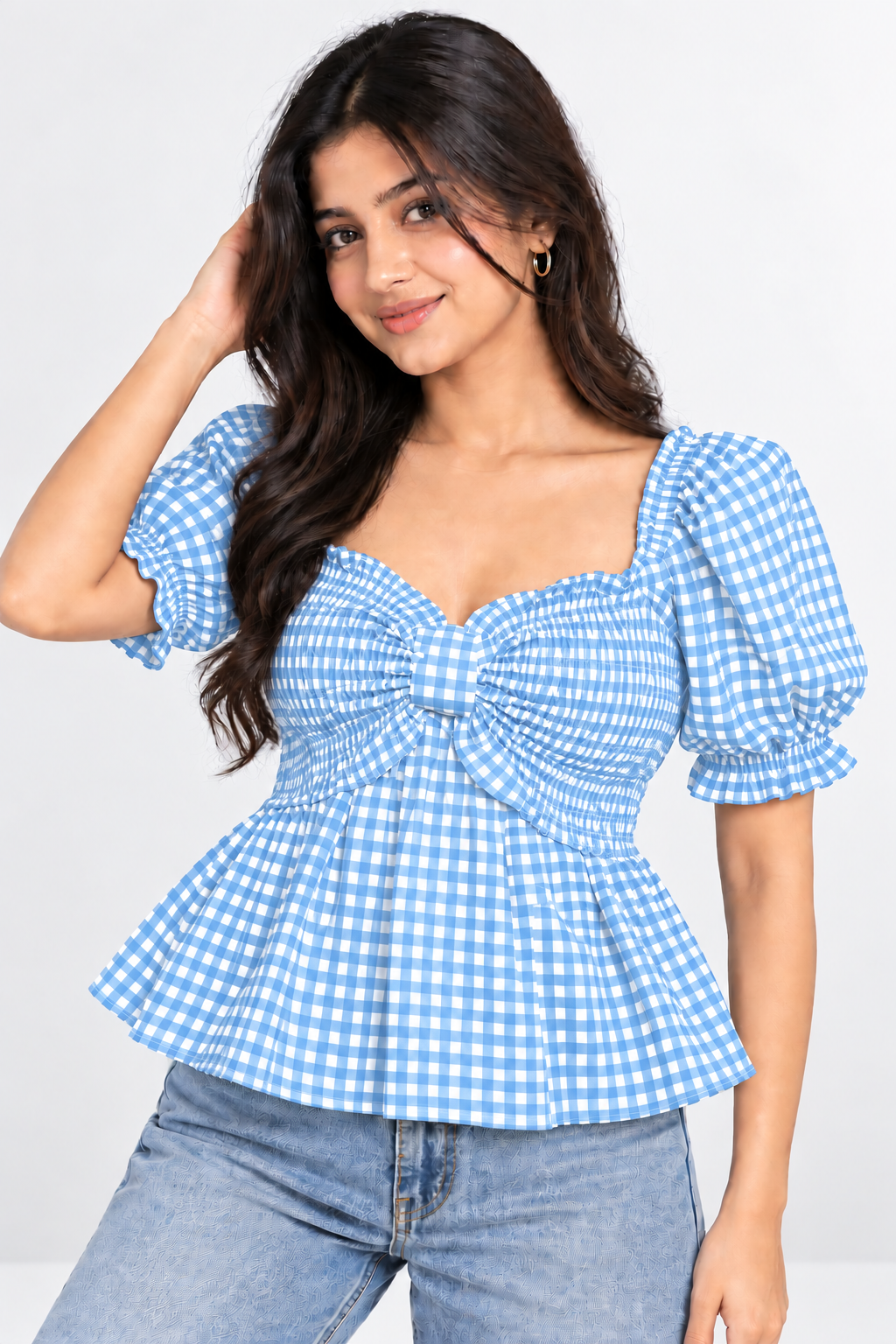 Gingham Bow Peplum Top
