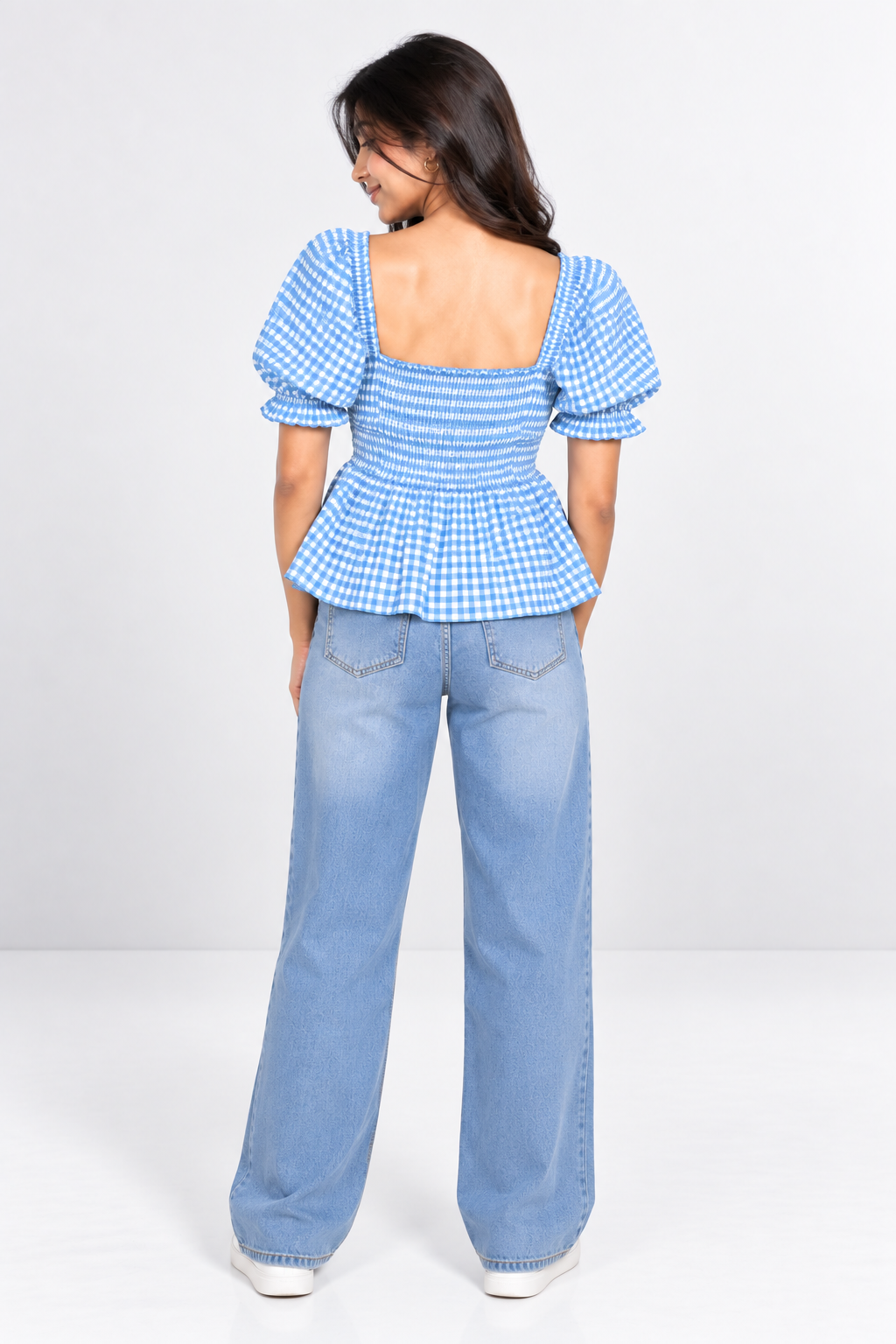 Gingham Bow Peplum Top