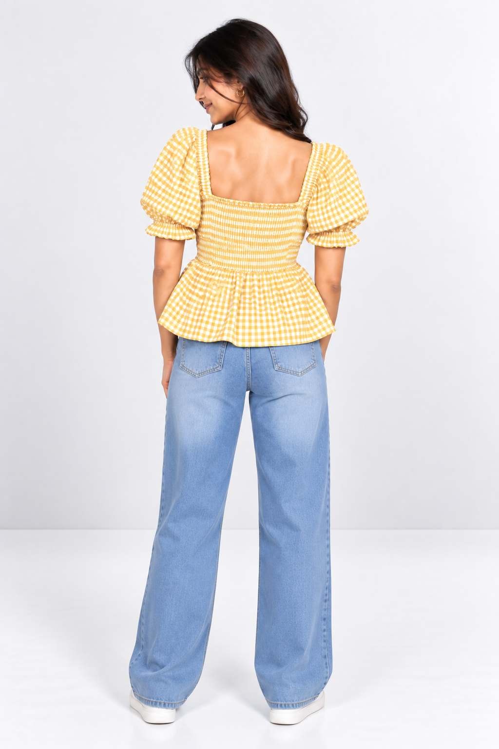 Gingham Bow Peplum Top