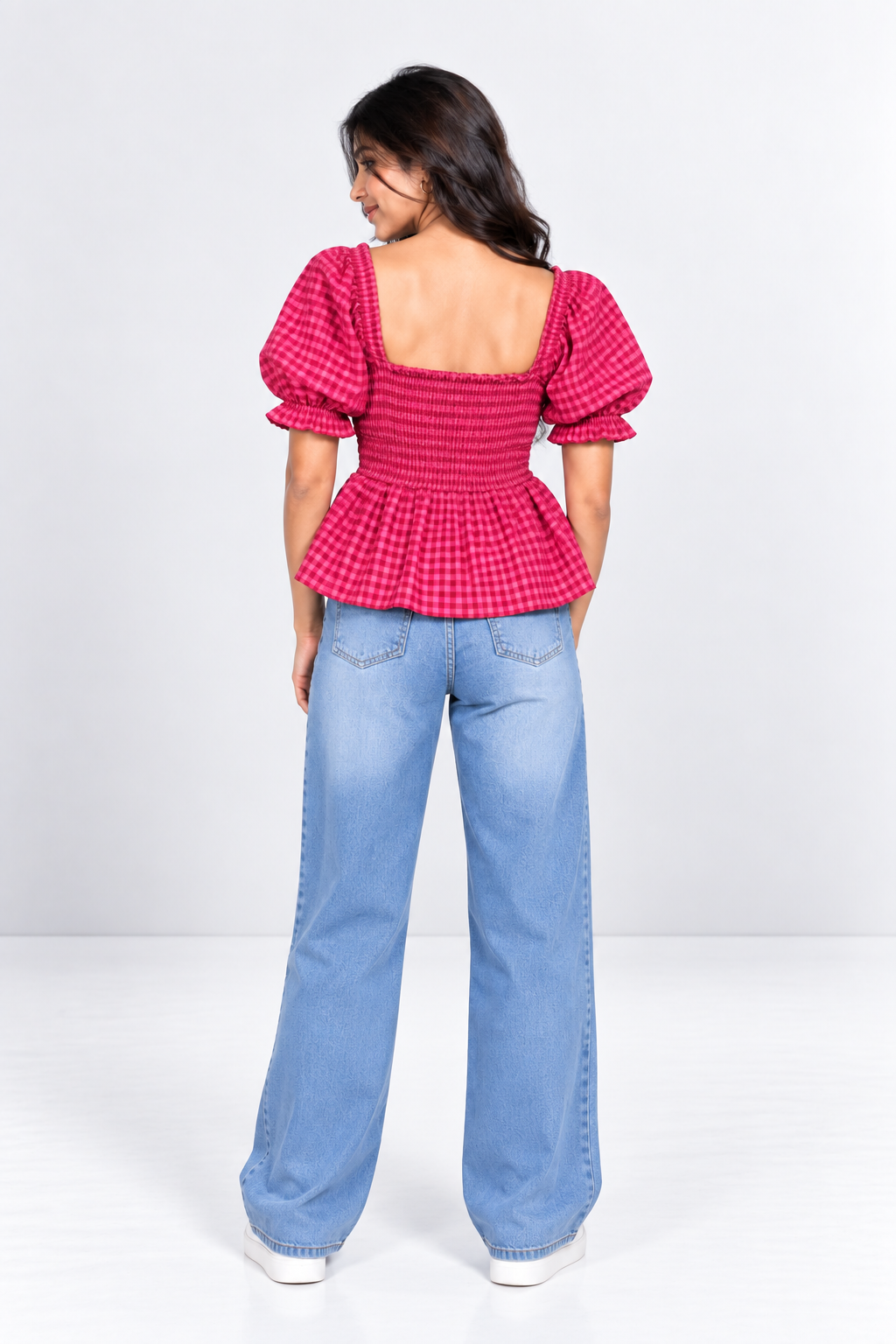 Gingham Bow Peplum Top