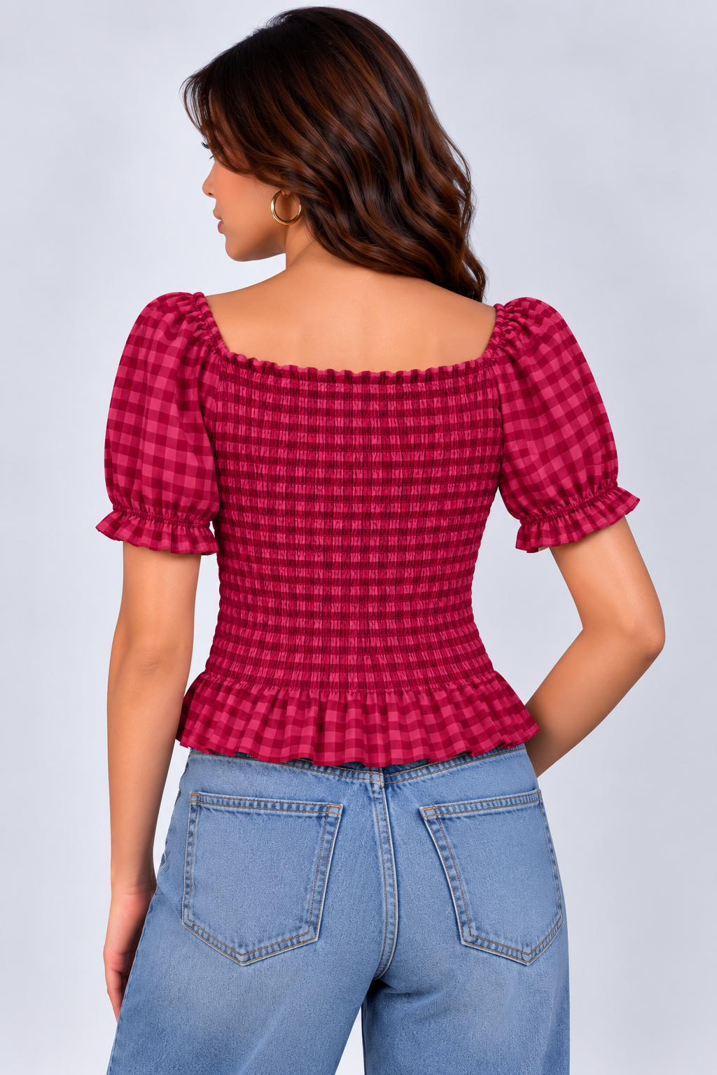 Gingham Bow Smocked Top