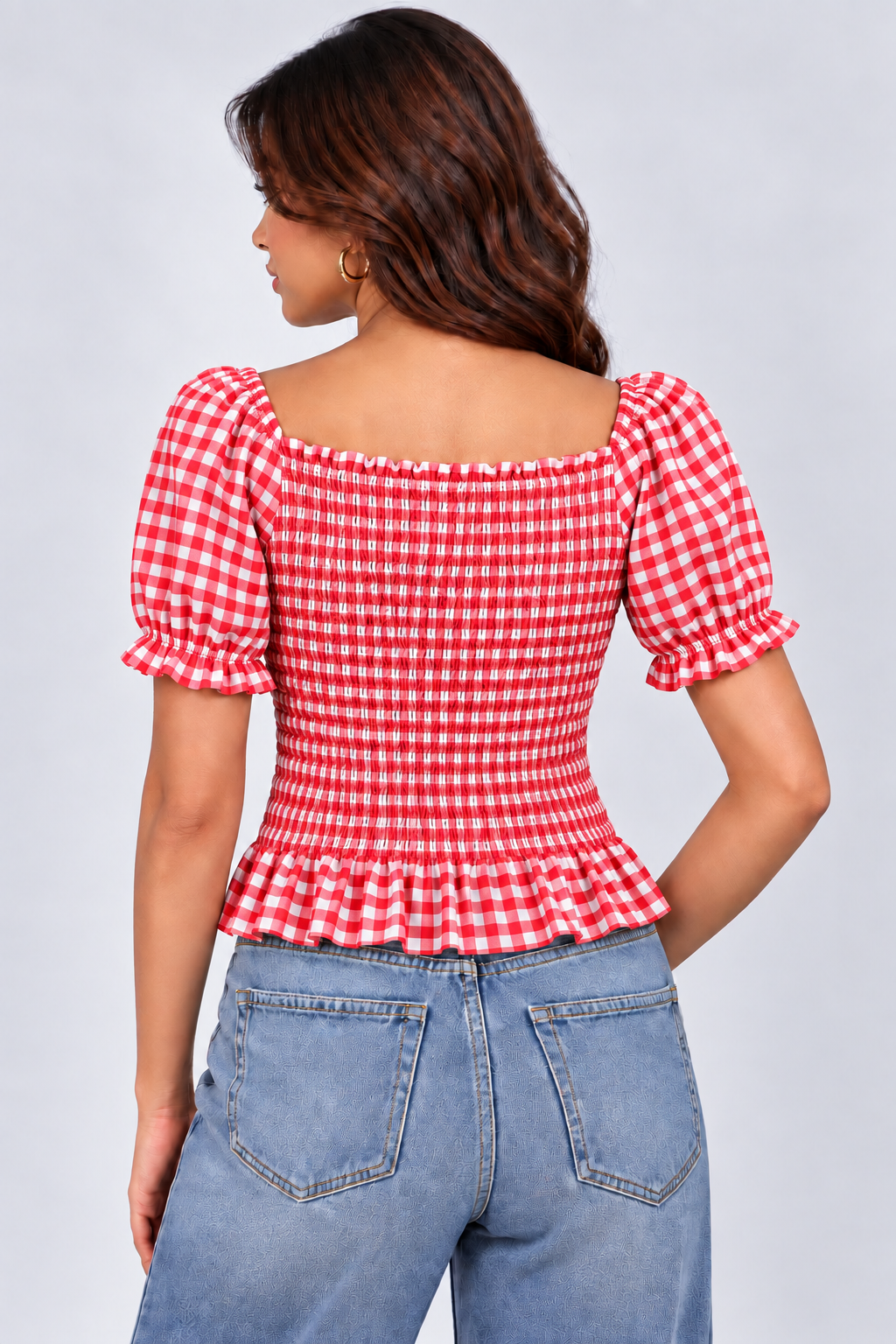 Gingham Bow Smocked Top