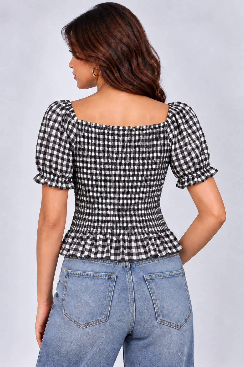 Gingham Bow Smocked Top