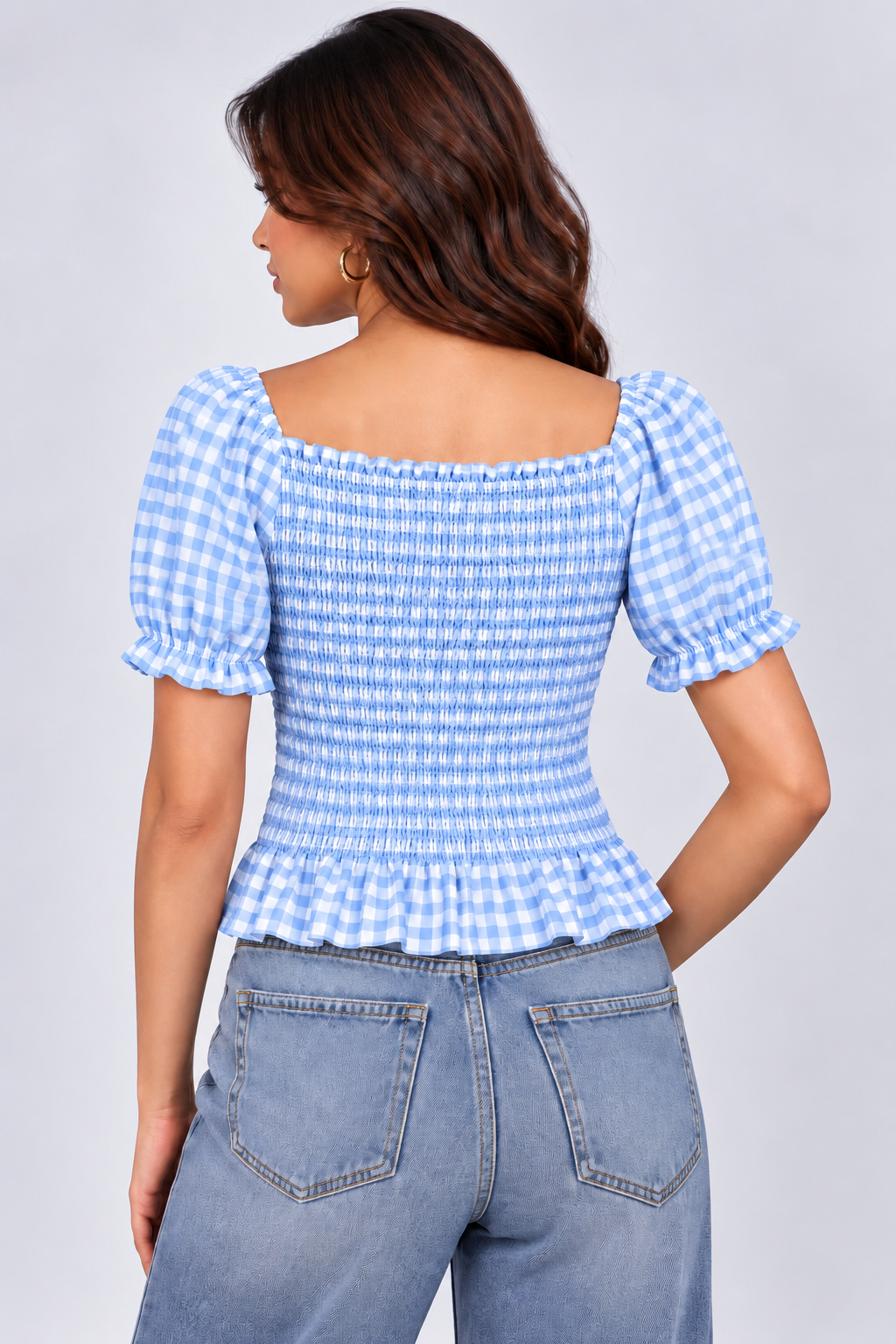 Gingham Bow Smocked Top