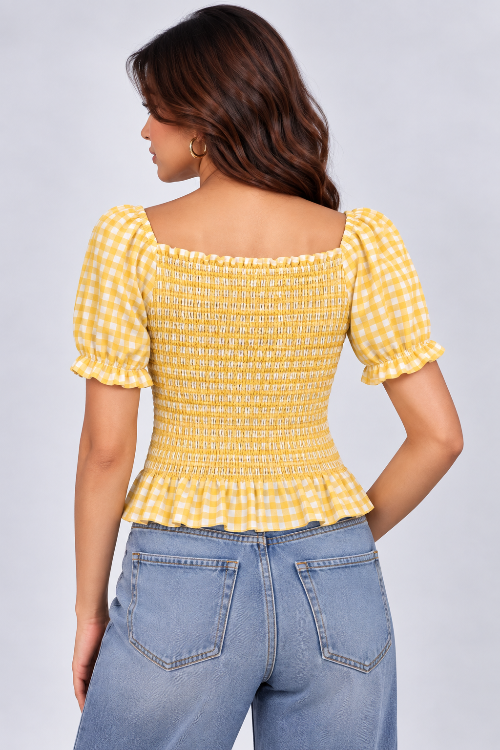 Gingham Bow Smocked Top