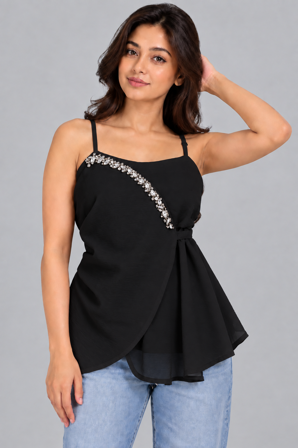 Crystal Wrap Peplum Top