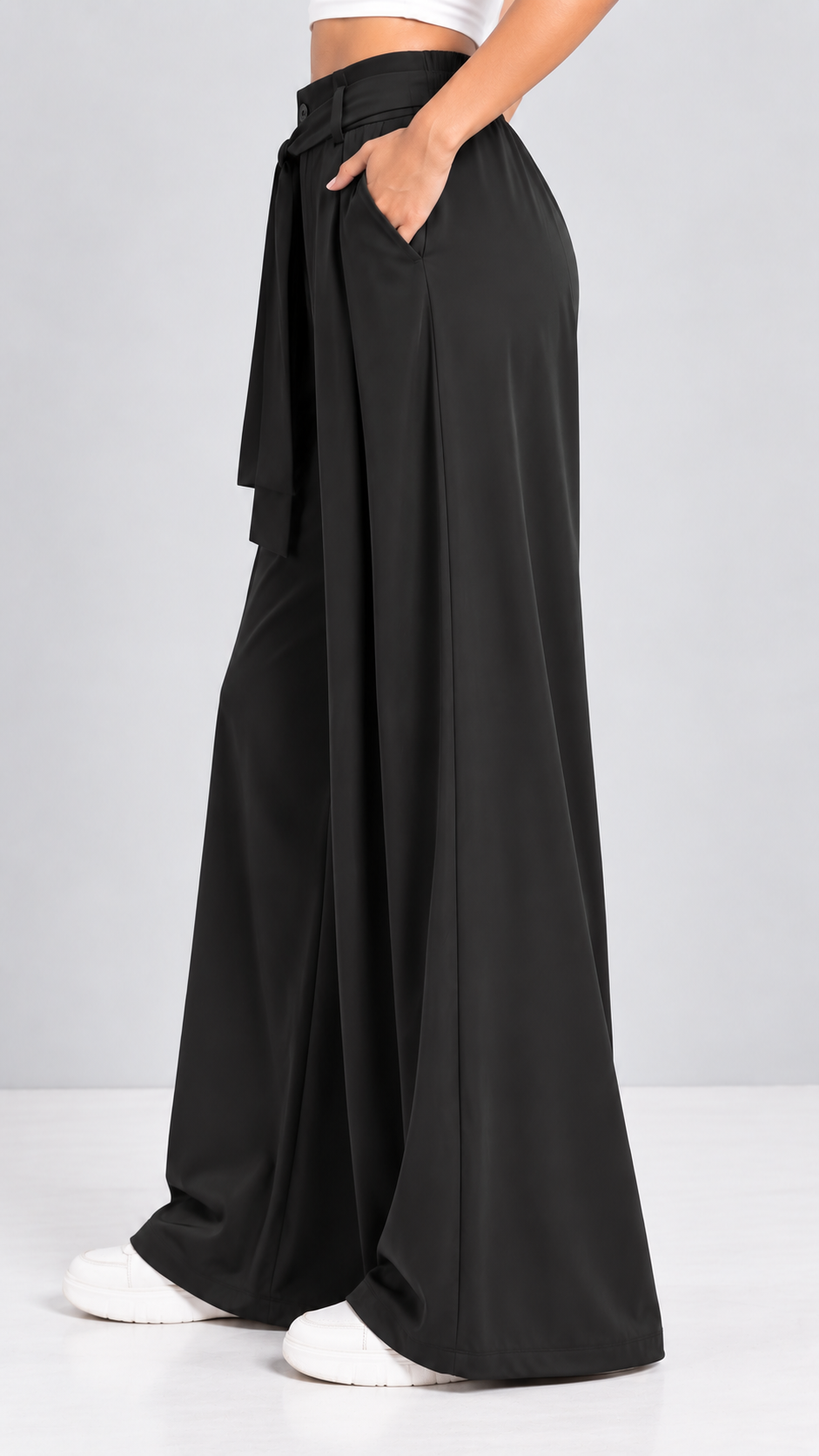 Tie-Waist Wide Leg Trousers