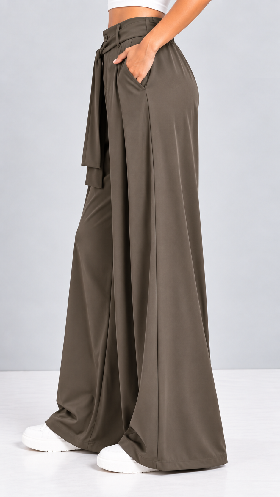 Tie-Waist Wide Leg Trousers