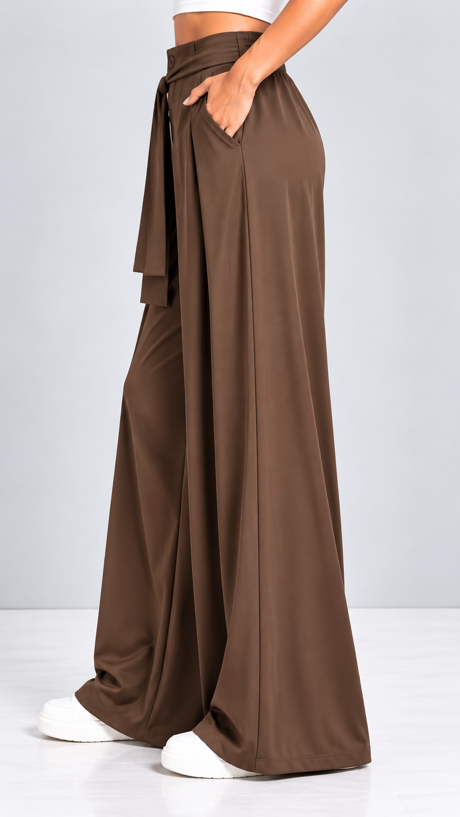 Tie-Waist Wide Leg Trousers