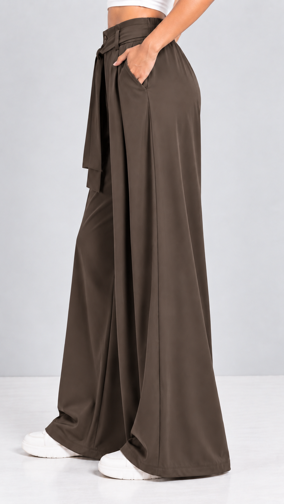 Tie-Waist Wide Leg Trousers