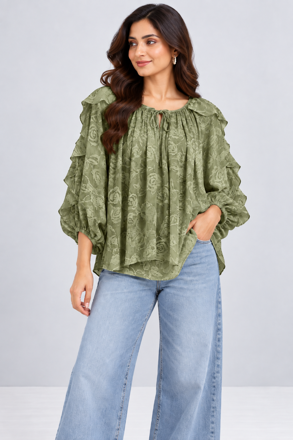 Floral Ruffle High-Low Top