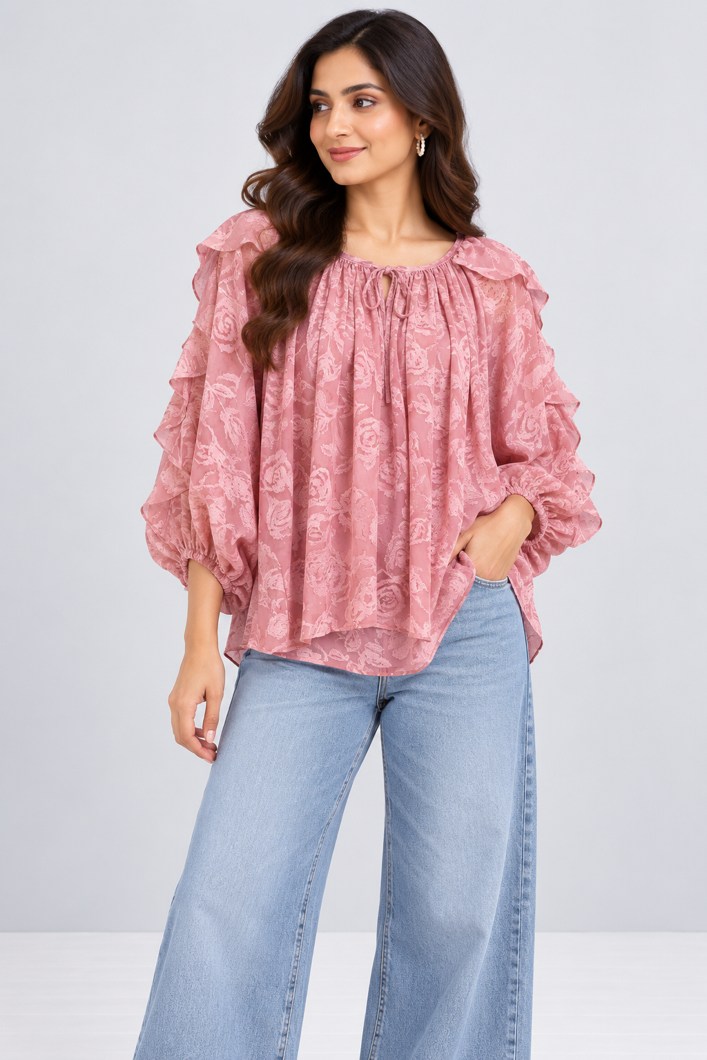Floral Ruffle High-Low Top