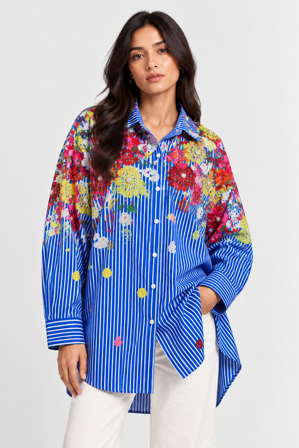 Floral Stripe Oversized Shirt