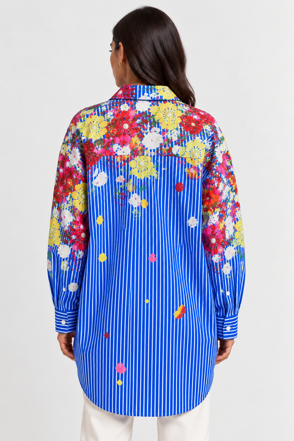 Floral Stripe Oversized Shirt