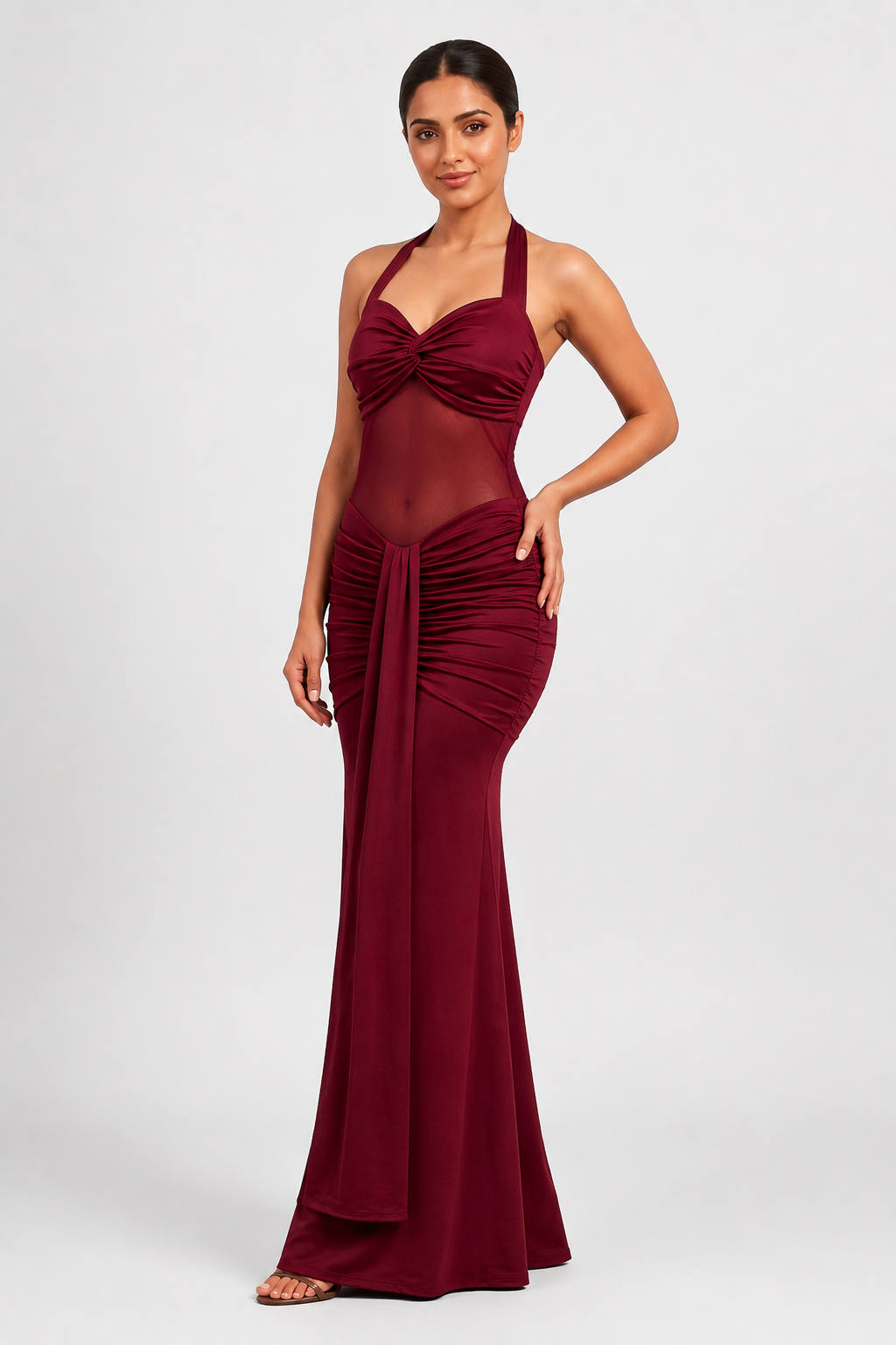 Halter Ruched Evening Gown
